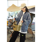 Unisex Jacket Washed-out Vintage Baseball Collar Coat Denim Jacket
